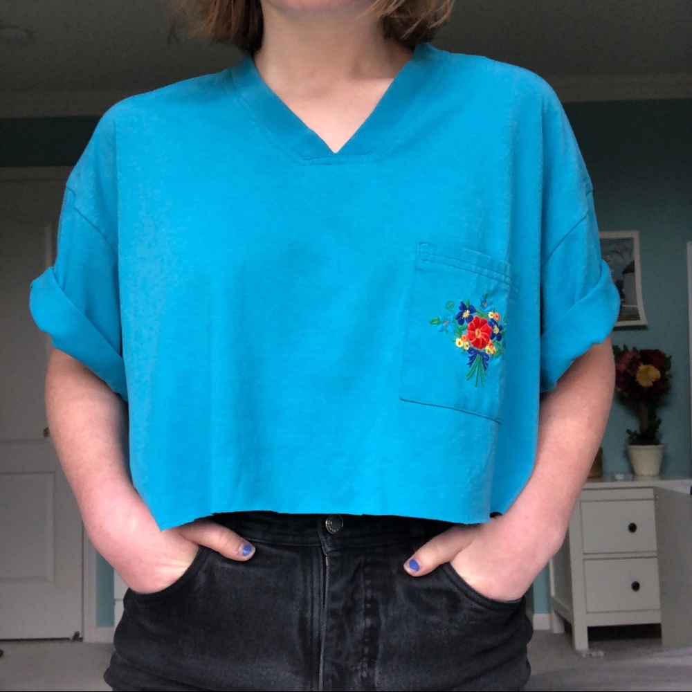 Blue Vintage Floral Crop Top